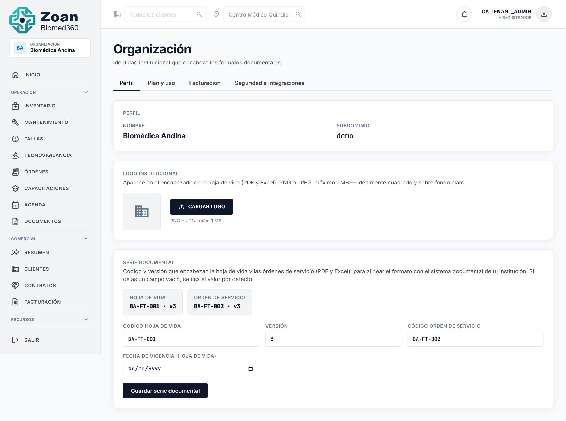 Página de Organización