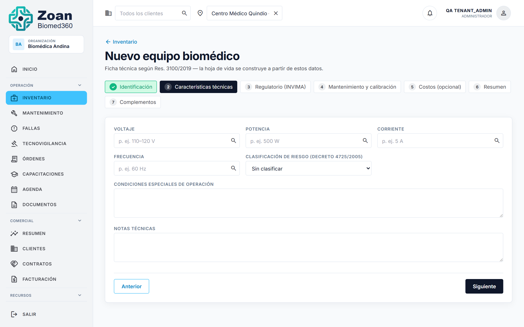 Paso 2 Características técnicas