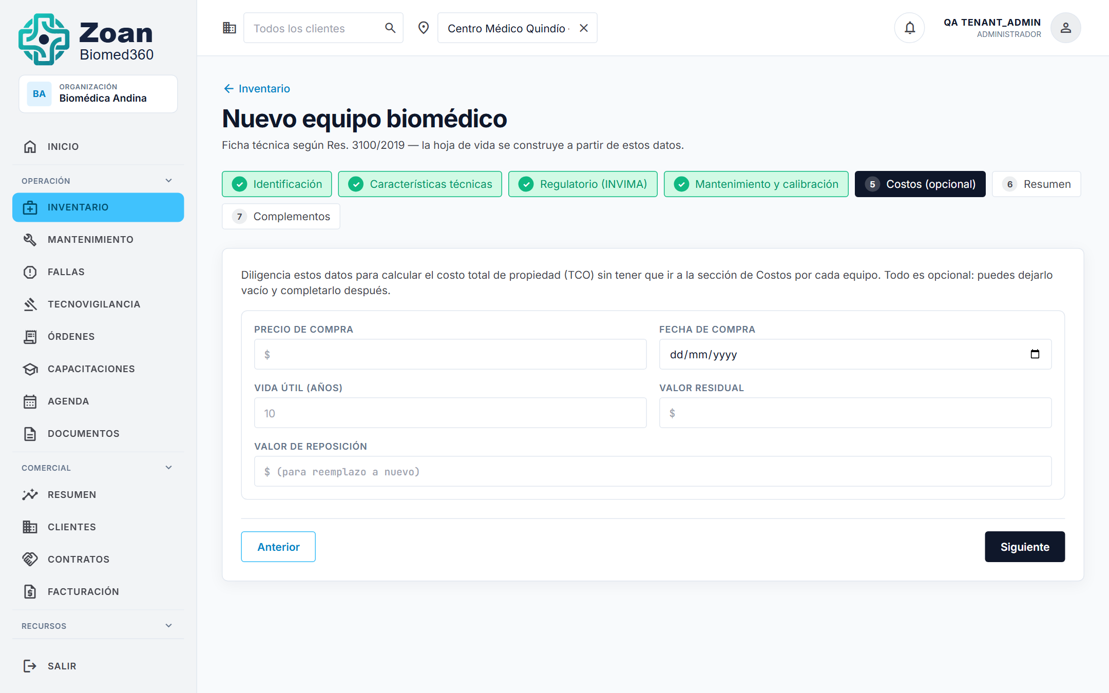 Paso 5 Costos (opcional)