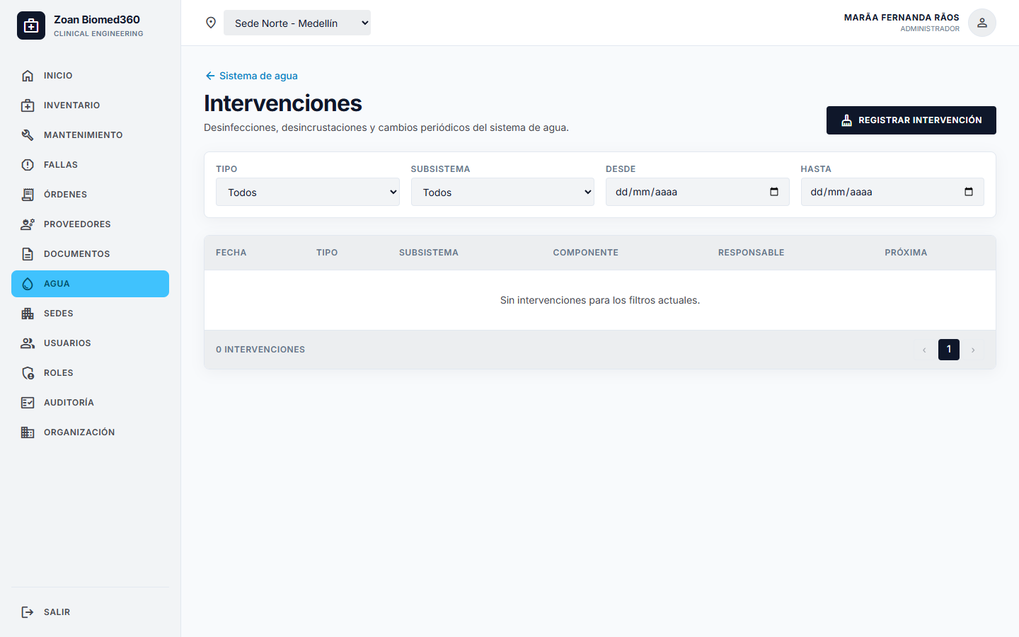 Intervenciones de agua