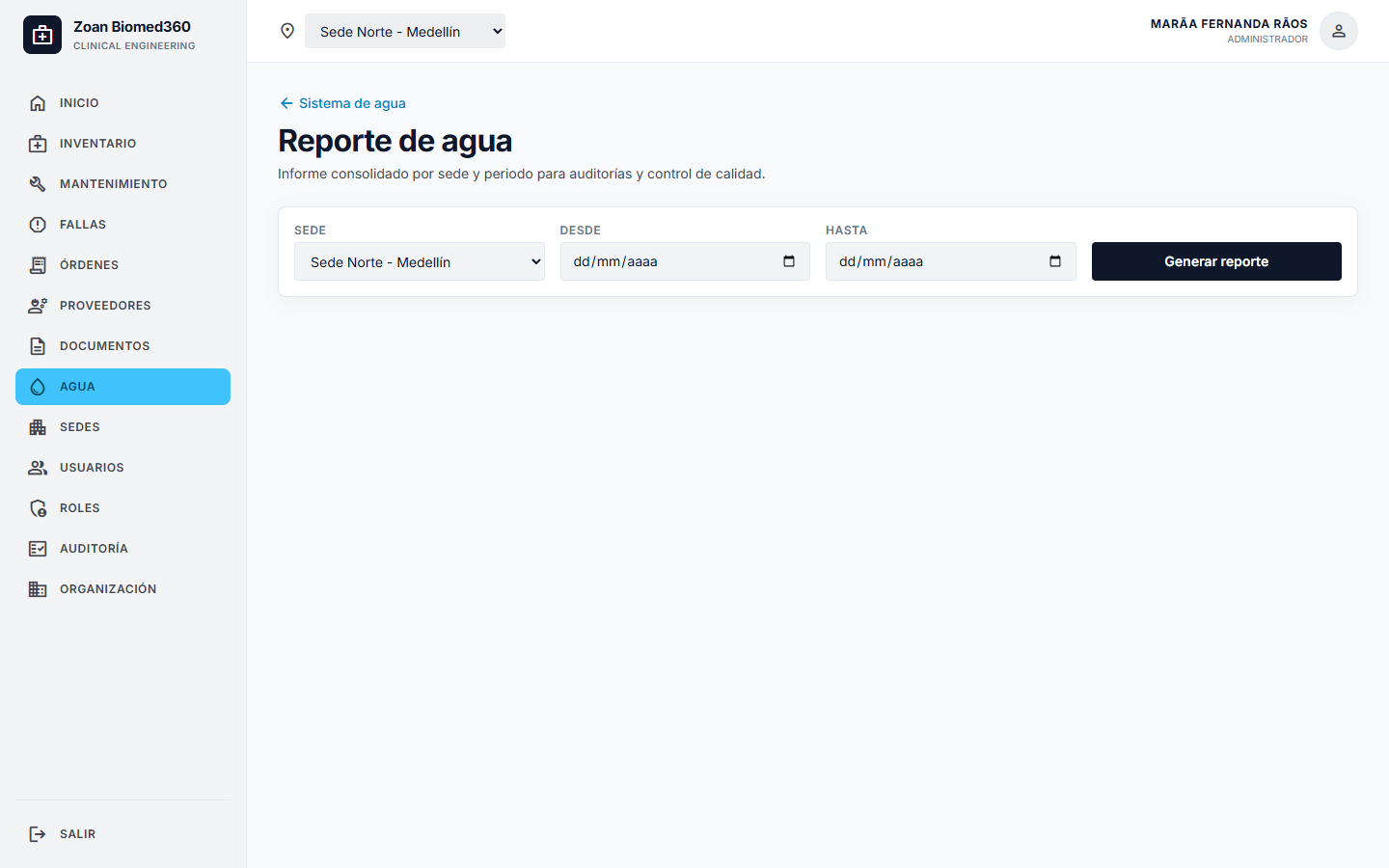 Reporte de agua