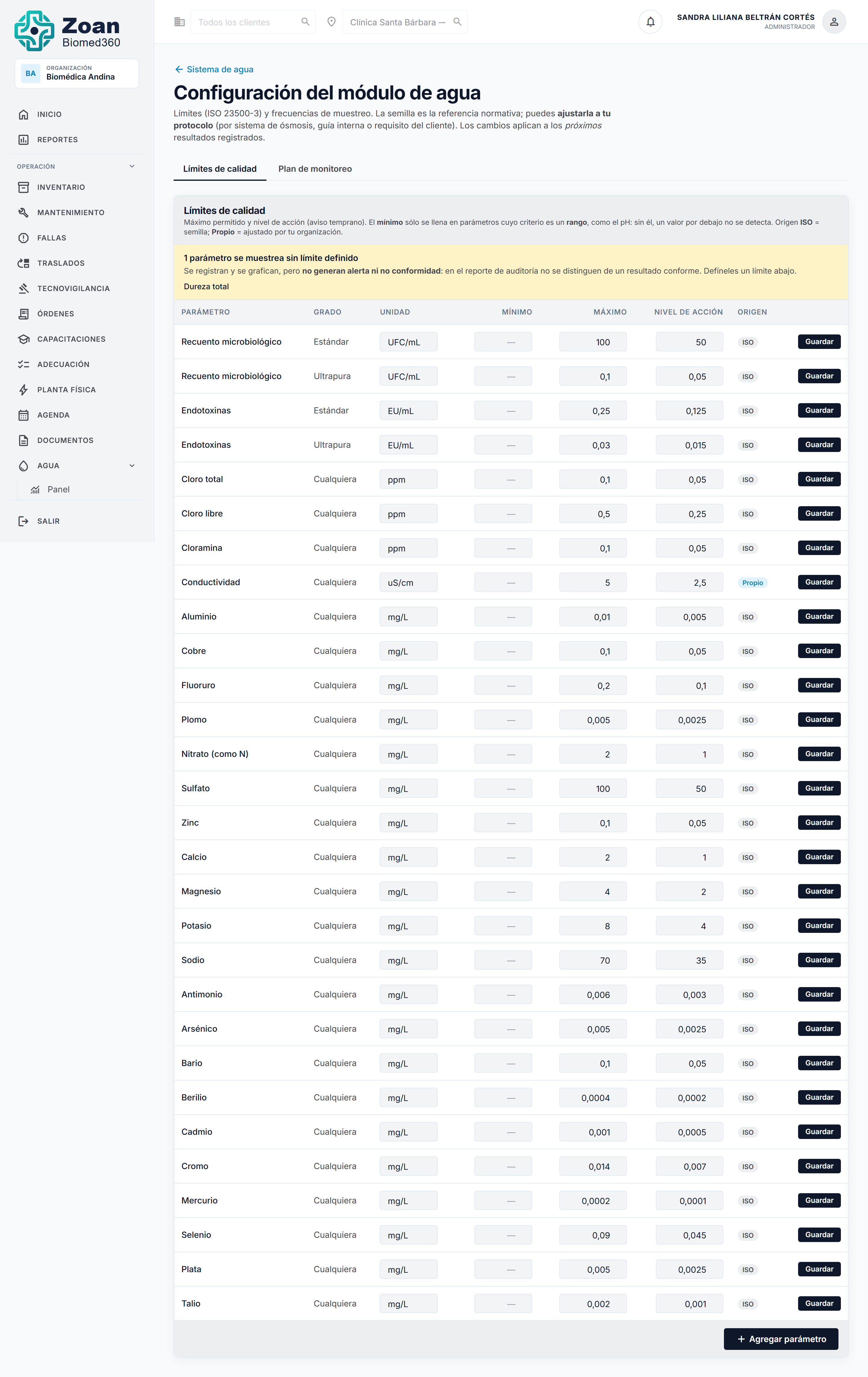 Configuración del módulo de agua