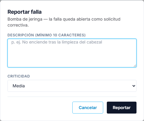 Reportar una falla desde la hoja de vida del equipo